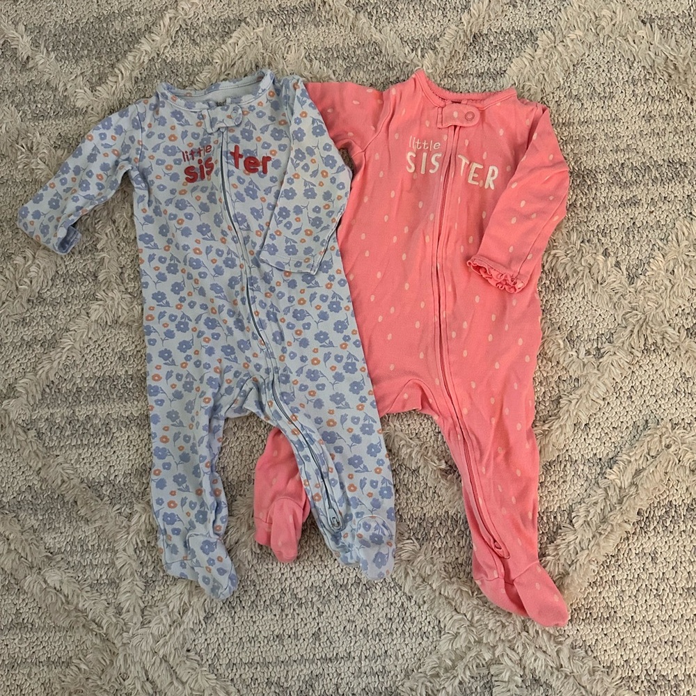 Carter’s Little Sister 9M footed pajamas w/double zipper - Pink, Blue, & floral